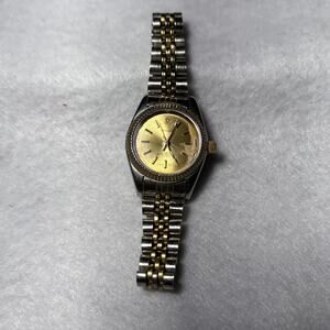 Vintage Dynasty Quartz Ladies Watch Gold Dial Diamond Accent Two-Tone Bracelet